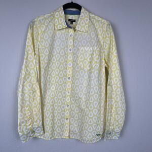 Talbots Women's Size 6 Yellow‎ Batik Geometric Button-Up Shirt Roll Tab Sleeves